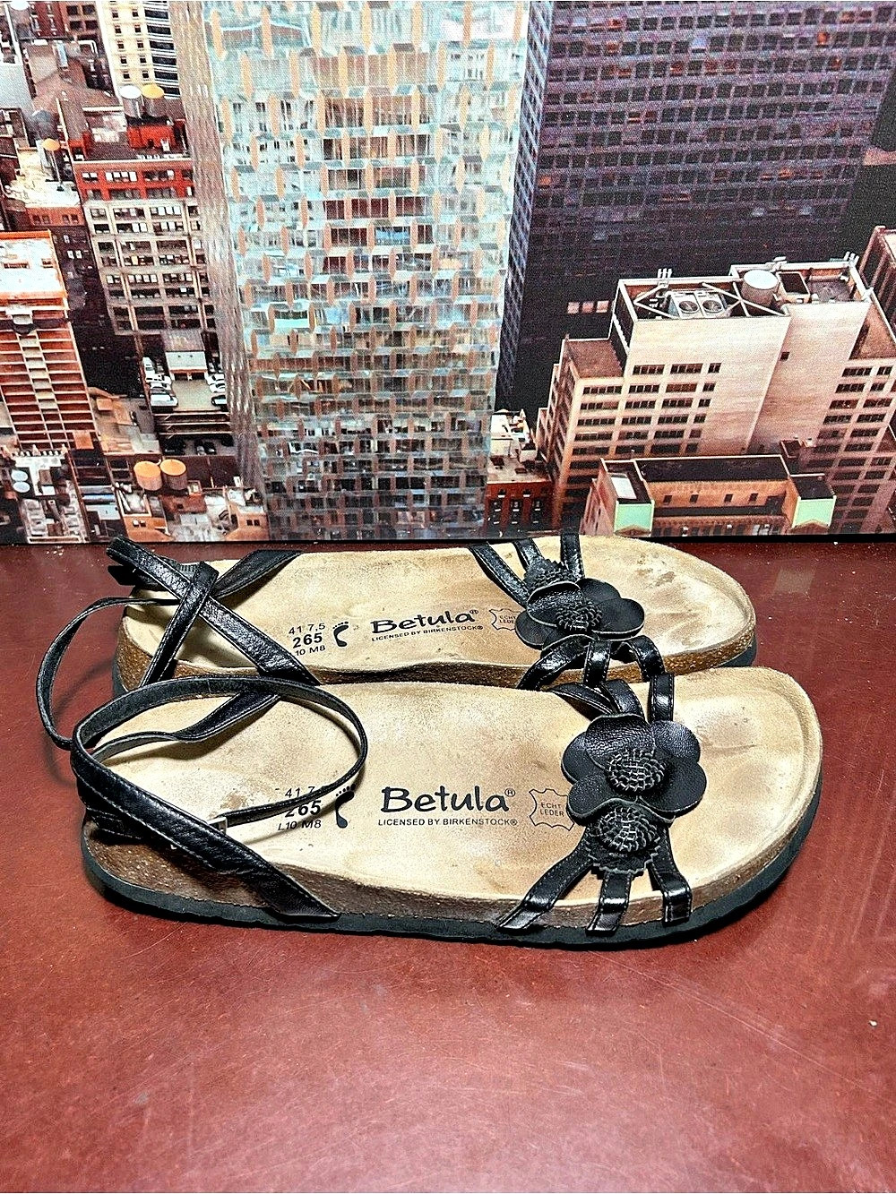 Betula Floral Black & Brown Sandals US 10
